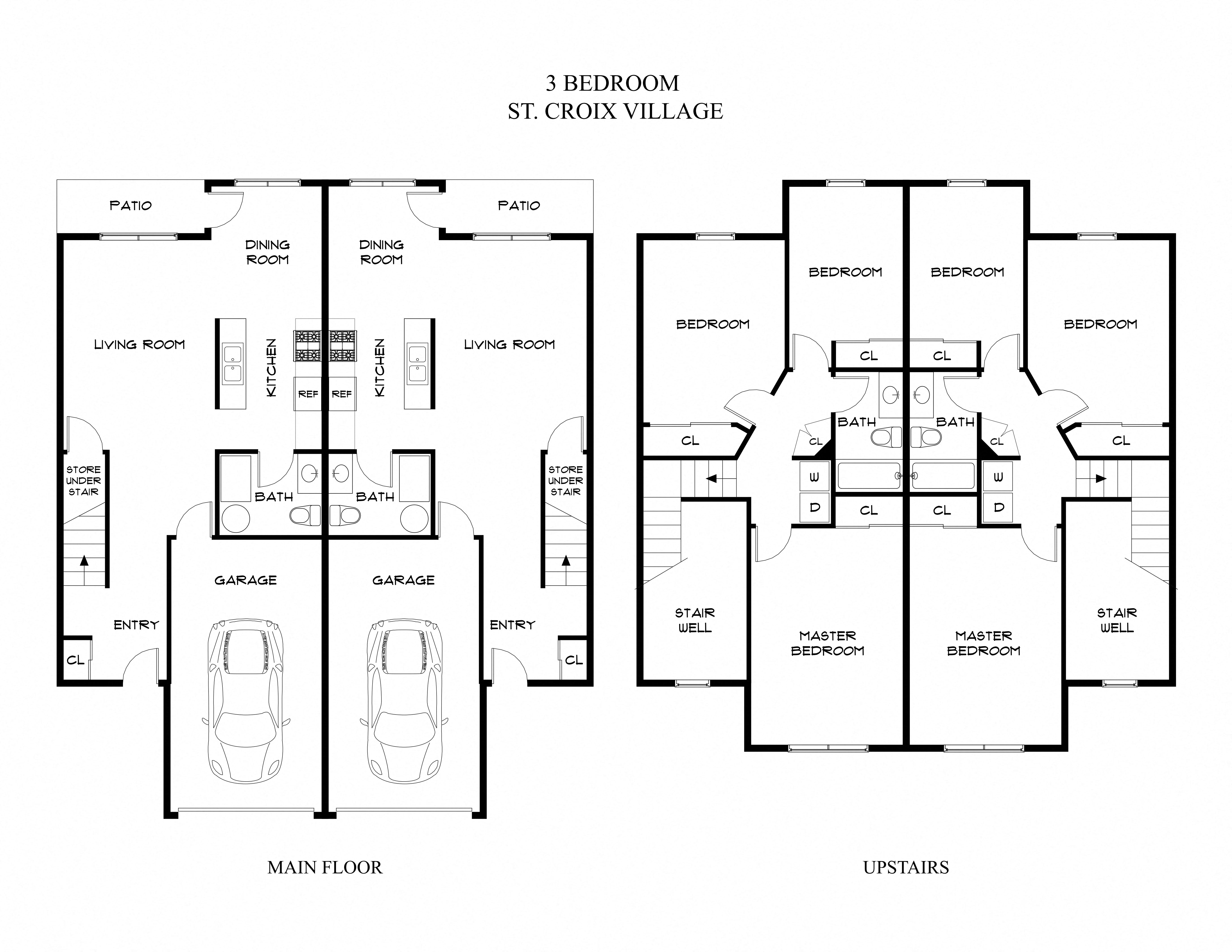 Floor plan for 3 beds, 2 baths, 1250 sqft
